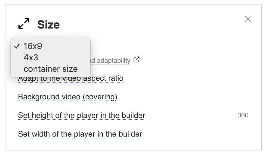 Size of player - Docs - PlayerJS - Video & Audio Player Builder